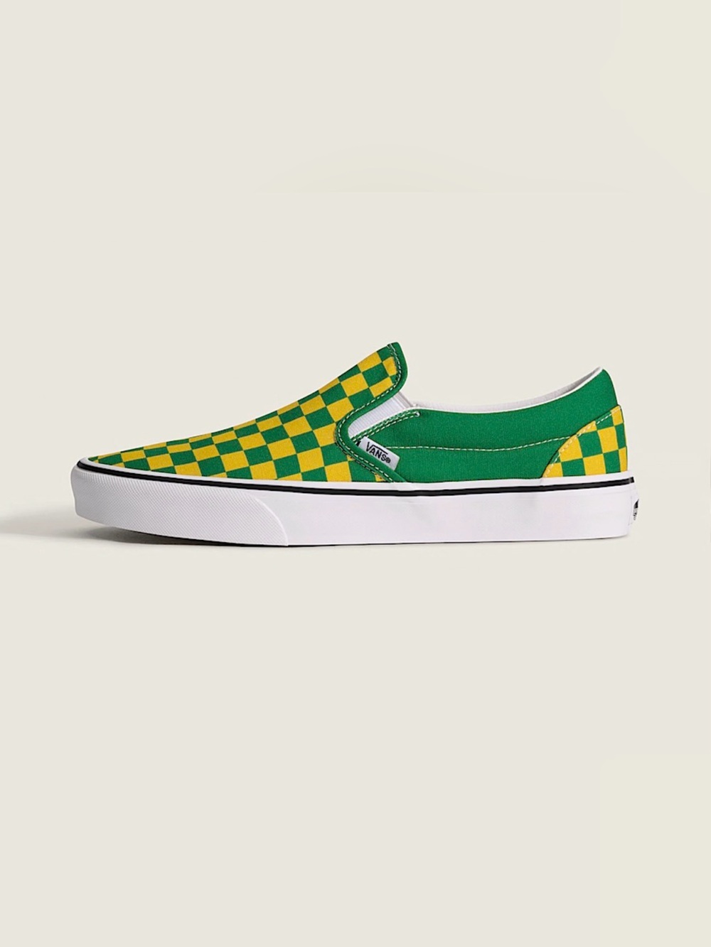 Vans Game Day Classic Slip-On Green Yellow Checkerboard Shoes, Women’s 8